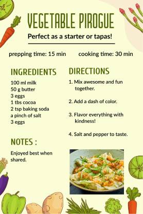 Vegetable Pirogue Recipe Card Template