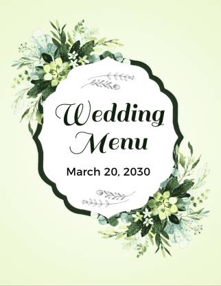 Green Flower Wedding Menu Template