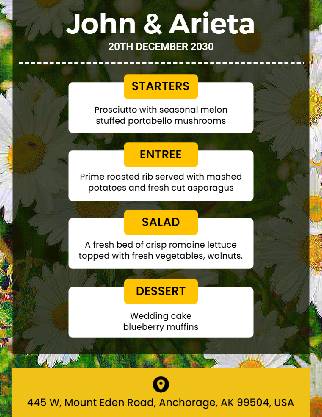 Yellow Wedding Menu Template