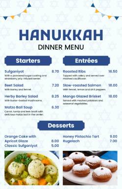 Hanukkah Dinner Holiday Menu Template