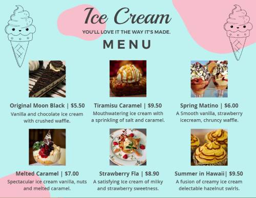 Ice Cream Online Menu Template