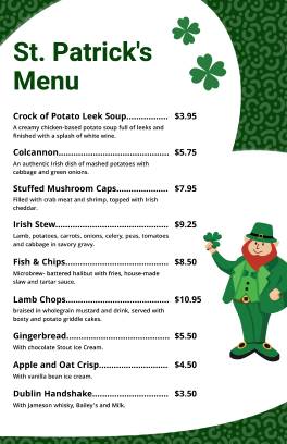 Cool St. Patrick's Day Menu Template