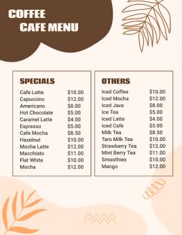 Simple Cafe Menu Template