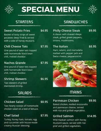 Special Chalkboard Menu Templates