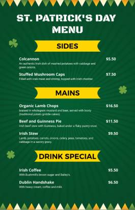 St. Patrick's Day Menu Template