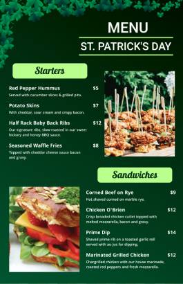 Deep Green St. Patrick's Day Menu Template