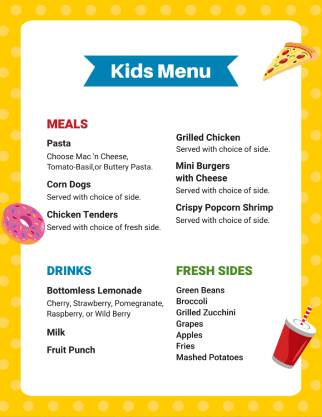 White Kids Menu Template