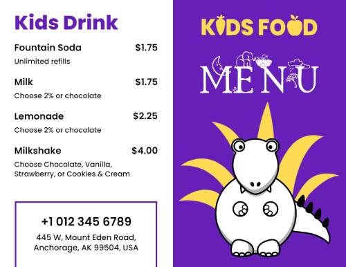 Kids Online Menu Template