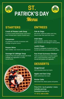 Green St. Patrick's Day Menu Template