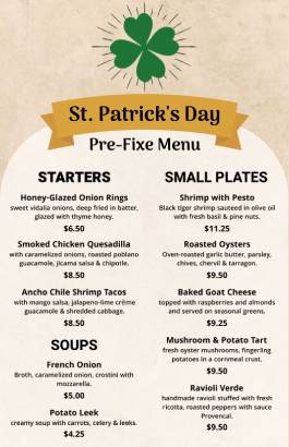 Starters St. Patrick's Day Menu Template