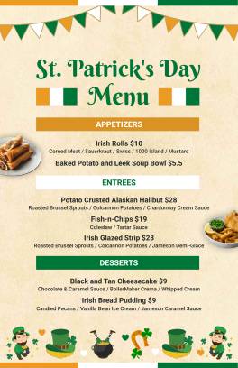 Green St. Patrick's Day Menu Template