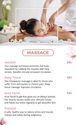 Massage Spa Menu Template