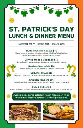 Tricolor St. Patrick's Day Menu Template