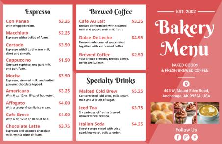 Bakery Trifold Menu Template