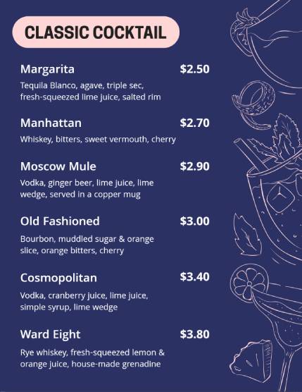 Minimalistic Cocktail Menu Template