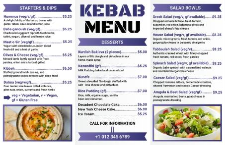Kebab Trifold Menu Template
