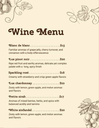 Stylish Wine Menu Template