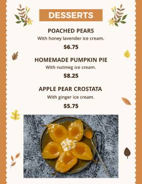 Dessert Thanksgiving Menu Template