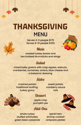Cream Thanksgiving Menu Template