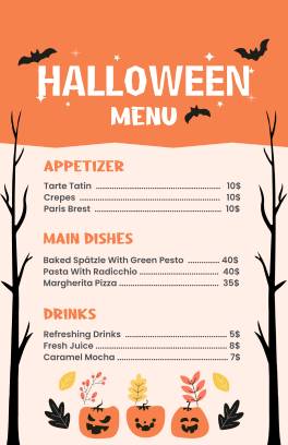 Cute Halloween Menu Template