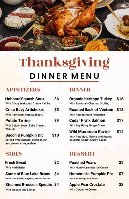 Dinner Thanksgiving Menu Template