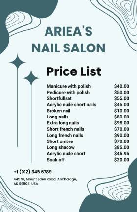 Arieta's Salon Menu Template