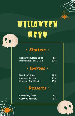 Green Halloween Menu Template