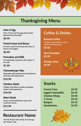 Green Thanksgiving Menu Template