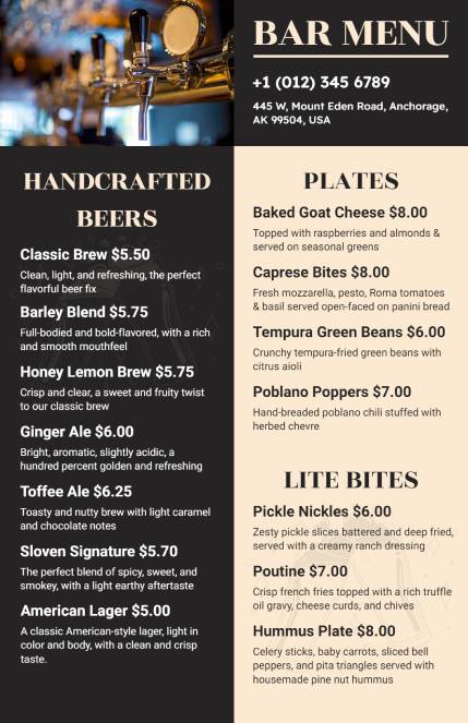 Handcrafted Beer Bar Menu Design Template