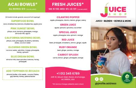 Juice Trifold Menu Template