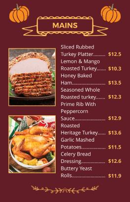 Mains Thanksgiving Menu Template