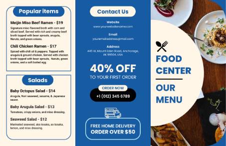Food Center Trifold Menu Template
