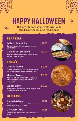 Gold Yellow Halloween Menu Template
