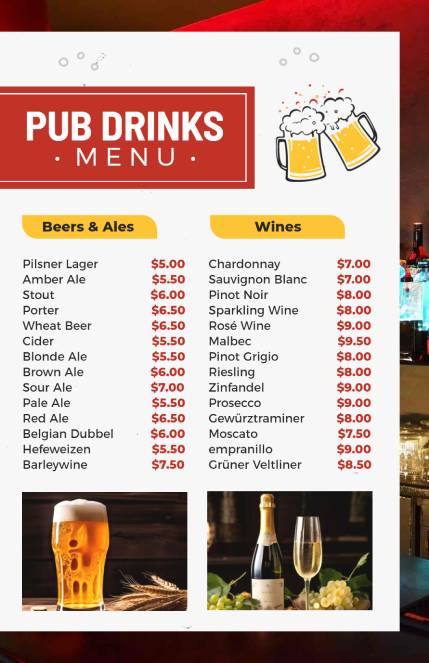 Classic Bar Menu Design Template