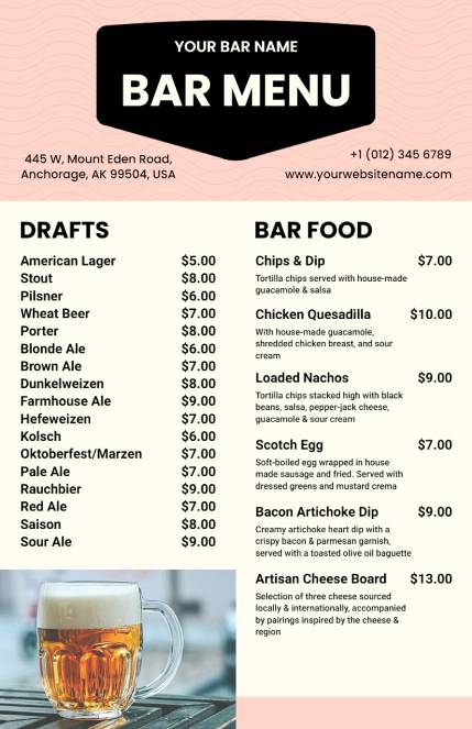 Food Bar Menu Design Template