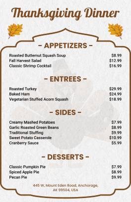 White Thanksgiving Menu Template
