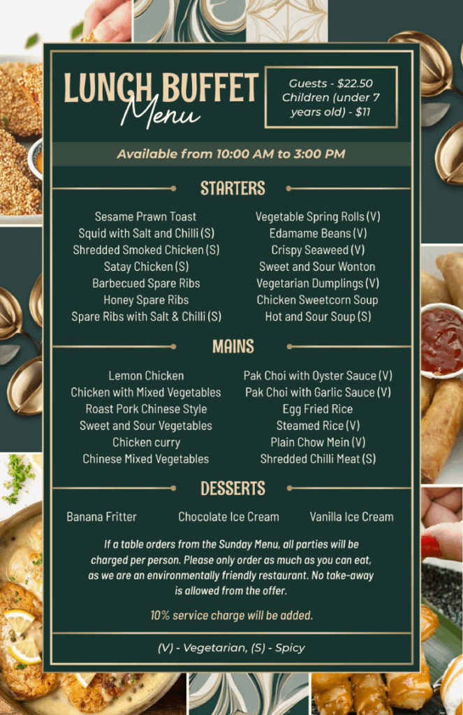 attractive lunch buffet menu design with three section