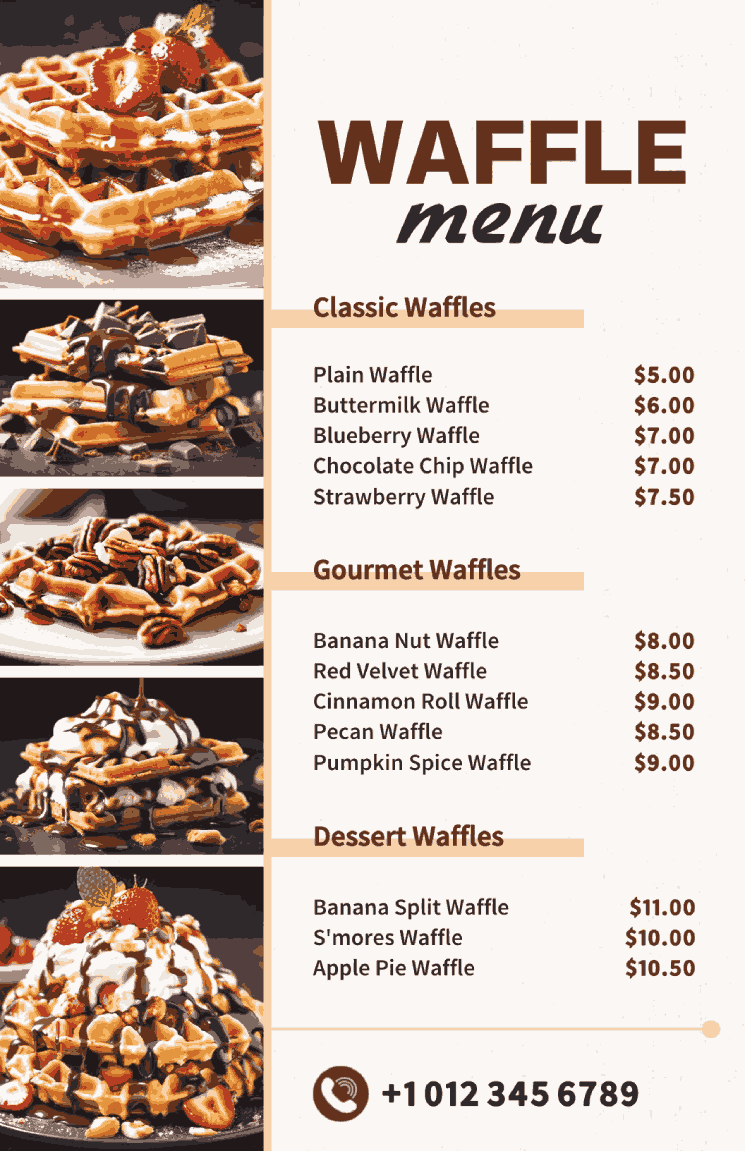 Delicious Waffle Menu Design for Your Waffle Store