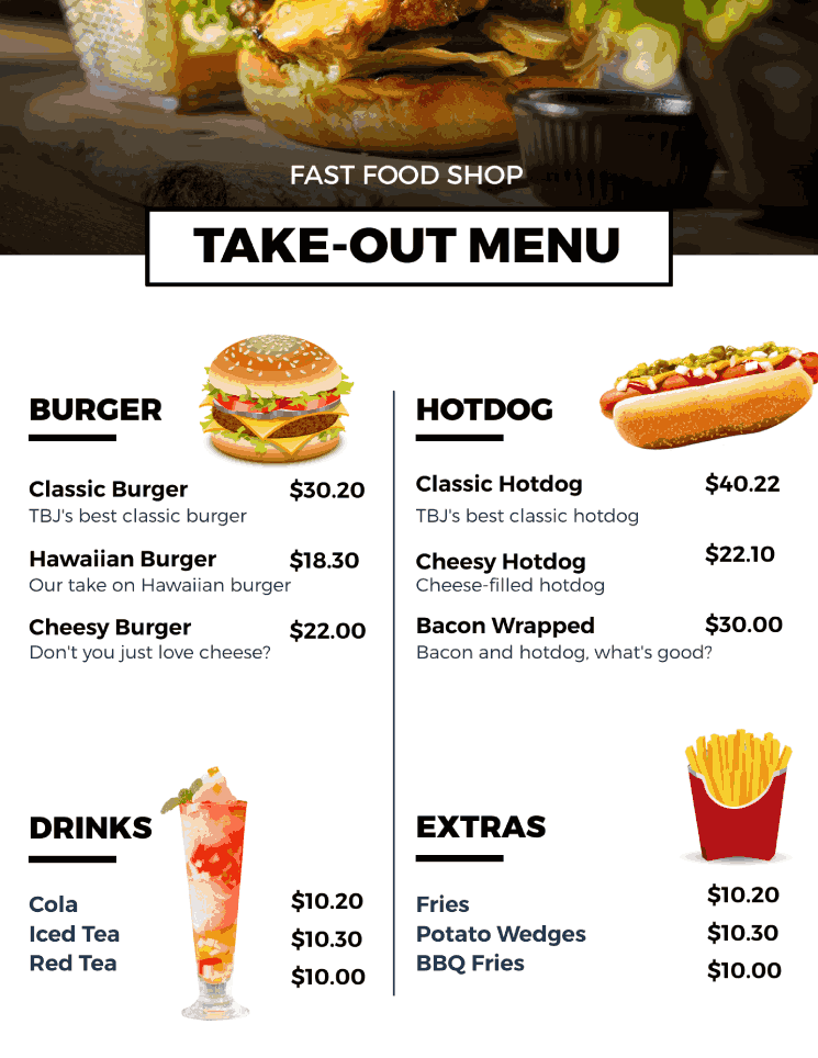 Fast Food Takeout Menu Template For Your Business