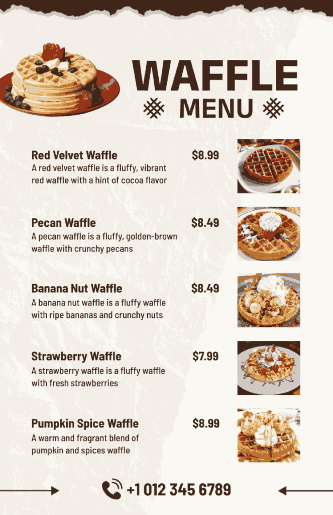 Minimal Waffle Menu Template For Your Waffle Store