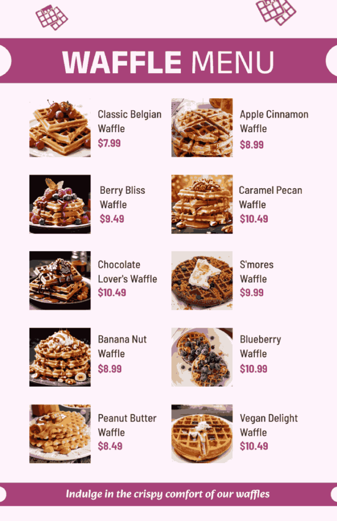 Pink Minimalist Waffle Menu Design for Modern Cafes