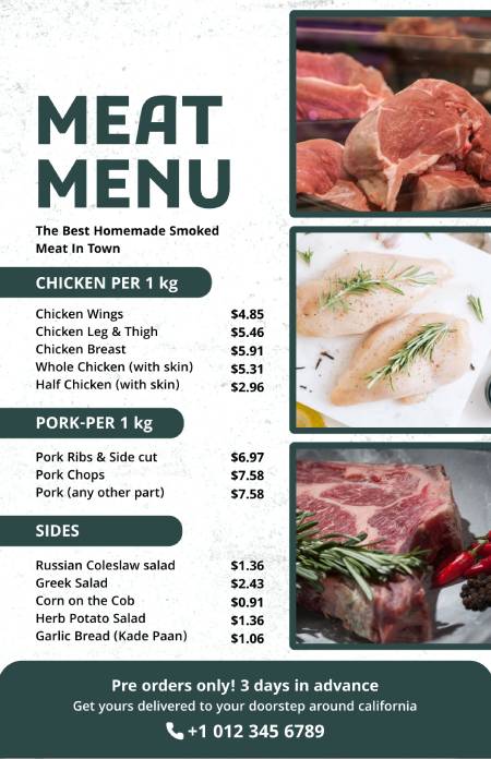 casual meat menu design template with eye-catching food photography