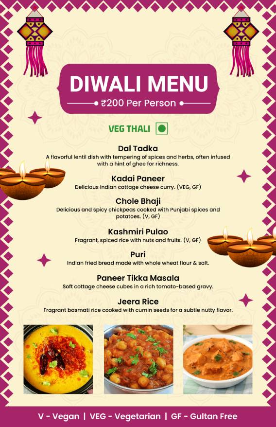 elegant diwali menu design template for festive delight