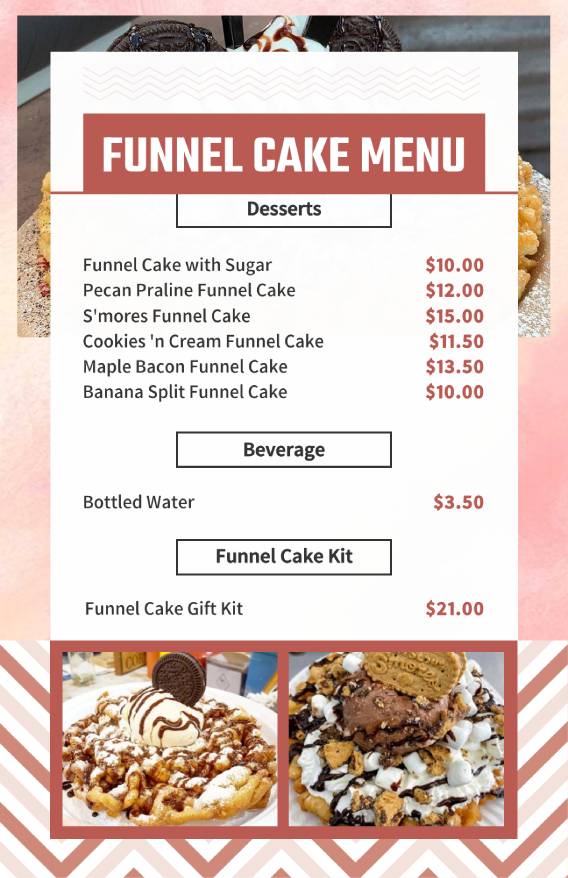 minimal funnel cake menu template with a clean and modern design
