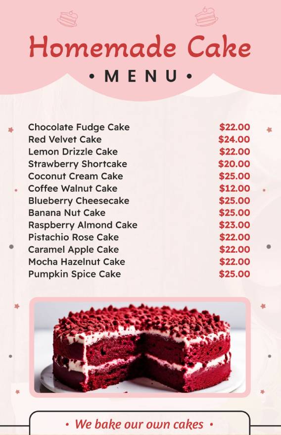 special homemade cake menu template