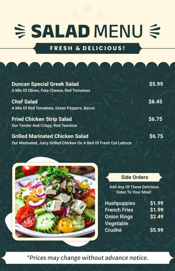 modern salad menu design template with green texture background