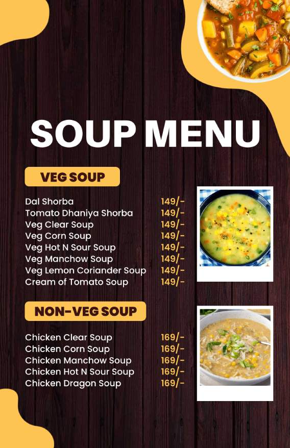 stylish soup menu template with wooden background