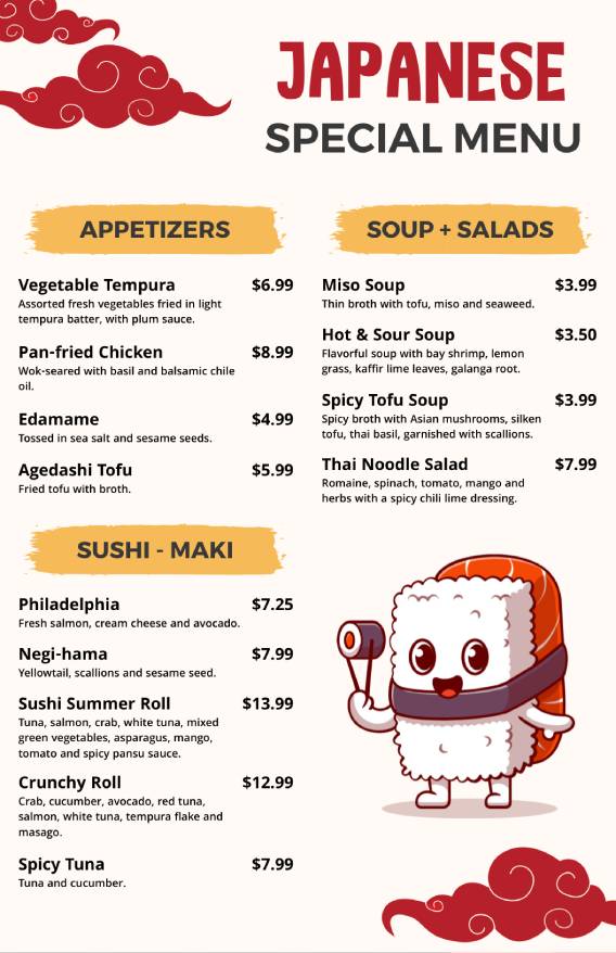 Playful Japanese Menu Template Perfect for Family Restaurant