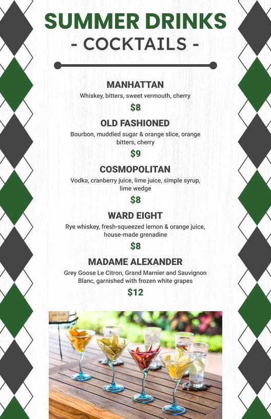 refreshing summer drinks menu design template with a modern flair