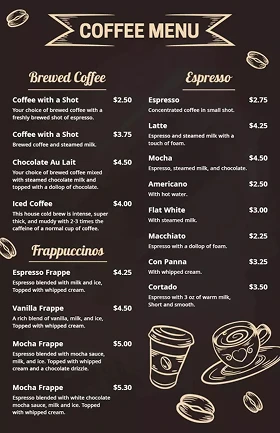Chalkboard-Style Café Menu